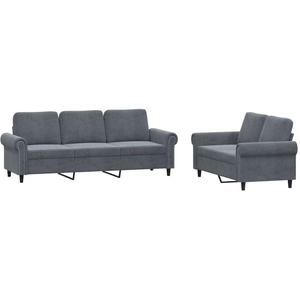 vidaXL Ensemble de canapés 2 pcs avec coussins Gris foncé Velours pas cher