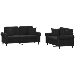 vidaXL Ensemble de canapés 2 pcs avec coussins noir velours pas cher
