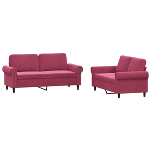 vidaXL Ensemble de canapés 2 pcs avec coussins rouge bordeaux velours pas cher