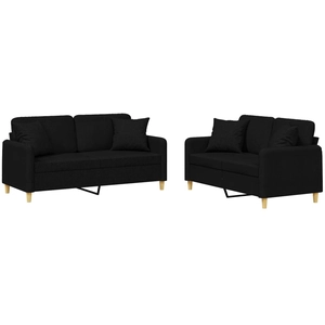 vidaXL Ensemble de canapés 3 pcs avec coussins noir tissu pas cher