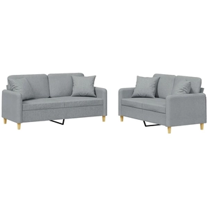 vidaXL Ensemble de canapés 3 pcs avec coussins Gris clair Tissu pas cher