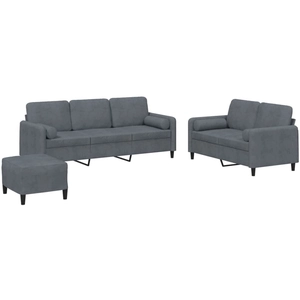 vidaXL Ensemble de canapés 3 pcs avec coussins gris foncé velours