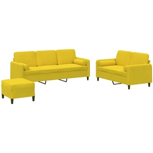 vidaXL Ensemble de canapés 3 pcs avec coussins jaune velours pas cher