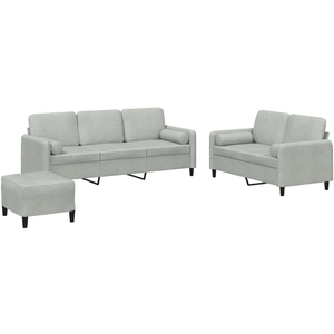 vidaXL Ensemble de canapés 3 pcs avec coussins gris clair velours pas cher