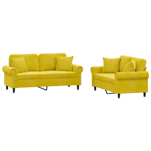 vidaXL Ensemble de canapés 3 pcs avec coussins Jaune Velours