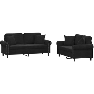 vidaXL Ensemble de canapés 2 pcs avec coussins Noir Velours pas cher
