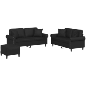 vidaXL Ensemble de canapés 3 pcs avec coussins noir similicuir pas cher