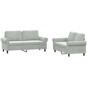 vidaXL Ensemble de canapés 2 pcs avec coussins Gris clair Velours pas cher