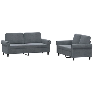 vidaXL Ensemble de canapés 2 pcs avec coussins Gris foncé Velours pas cher