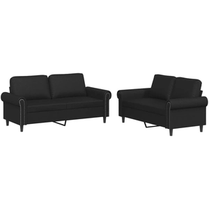 vidaXL Ensemble de canapés 2 pcs avec coussins Noir Similicuir pas cher