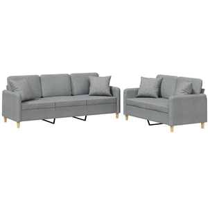 vidaXL Ensemble de canapés 2 pcs coussins gris clair tissu pas cher