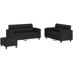 vidaXL Vidaxl Ensemble De Canapés 3 Pcs Avec Coussins Noir Similicuir pas cher