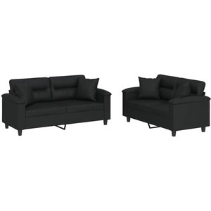 vidaXL Ensemble de canapés 2 pcs avec coussins noir similicuir pas cher