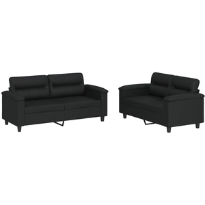 vidaXL Ensemble de canapés 2 pcs avec coussins Noir Similicuir pas cher