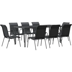 vidaXL Ensemble à manger de jardin 9 pcs noir textilène et acier pas cher