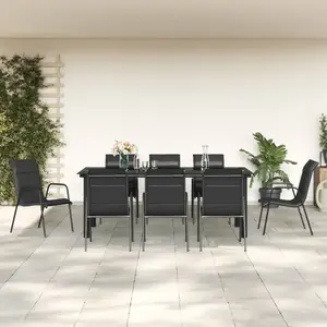 vidaXL Ensemble à manger de jardin 9 pcs noir textilène et acier pas cher