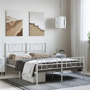 vidaXL Cadre de lit métal avec tête de lit/pied de lit blanc 150x200cm pas cher