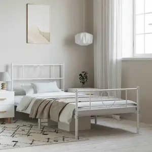 vidaXL Cadre de lit métal avec tête de lit/pied de lit blanc 100x190cm pas cher