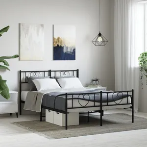 vidaXL Cadre de lit métal avec tête de lit/pied de lit noir 150x200 cm pas cher