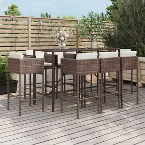 vidaXL Ensemble de bar de jardin 9 pcs avec coussins marron poly rotin pas cher