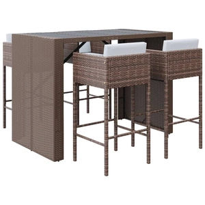 vidaXL Ensemble de bar de jardin avec coussins 5 pcs marron poly rotin pas cher