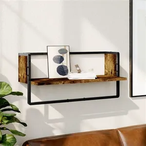 Comparateur de prix : vidaXL Étagère murale avec barre chêne fumé 65x25x30 cm