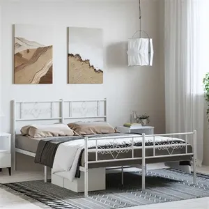 vidaXL Cadre de lit métal avec tête de lit/pied de lit blanc 150x200cm pas cher