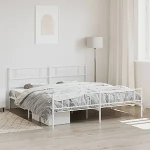 vidaXL Cadre de lit métal avec tête de lit/pied de lit blanc 193x203cm pas cher