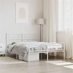 vidaXL Cadre de lit métal avec tête de lit/pied de lit blanc 120x200cm pas cher
