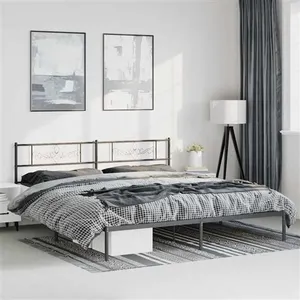 vidaXL Cadre de lit métal avec tête de lit noir 183x213 cm pas cher