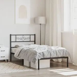 vidaXL Cadre de lit métal avec tête de lit noir 90x190 cm pas cher