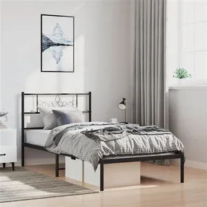 vidaXL Cadre de lit métal avec tête de lit noir 100x200 cm pas cher
