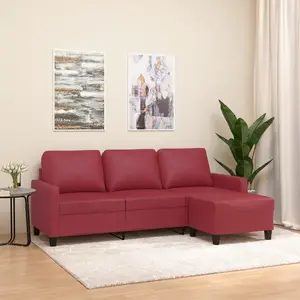 vidaXL Canapé à 3 places repose-pieds Rouge bordeaux 180 cm Similicuir pas cher