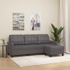 vidaXL Canapé à 3 places avec repose-pieds Gris 180 cm Similicuir pas cher