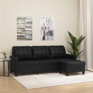 vidaXL Canapé à 3 places avec repose-pieds Noir 180 cm Similicuir pas cher