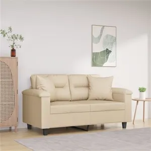 vidaXL Canapé 2 places avec oreillers crème 120 cm tissu microfibre pas cher