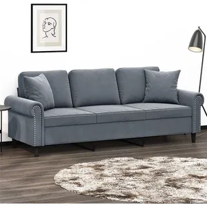 vidaXL Canapé 3 places avec oreillers gris foncé 180 cm velours