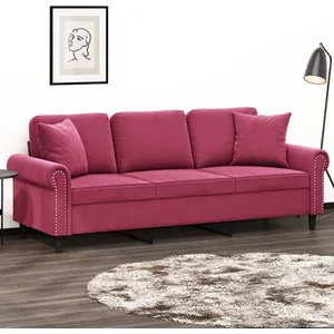 vidaXL Canapé 3 places avec oreillers bordeaux 180 cm velours