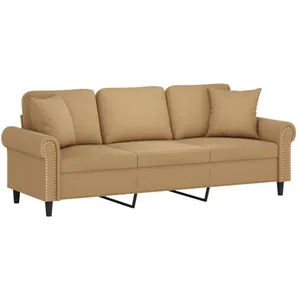 vidaXL Canapé 3 places avec oreillers décoratifs marron 180 cm velours pas cher