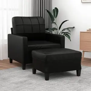 vidaXL Fauteuil avec repose-pied Noir 60 cm Similicuir pas cher