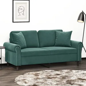 vidaXL Canapé 2 places avec oreillers vert foncé 140 cm velours pas cher