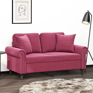 vidaXL Canapé 2 places avec oreillers bordeaux 120 cm velours pas cher