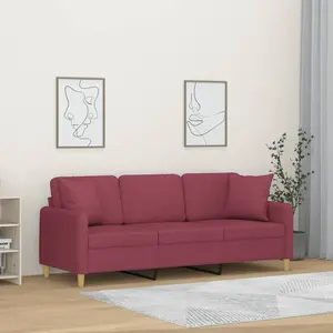vidaXL Canapé 3 places avec oreillers décoratifs bordeaux 180 cm tissu pas cher