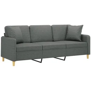 Comparateur de prix : vidaXL Canapé 3 places avec oreillers gris foncé 180 cm tissu