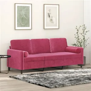 vidaXL Canapé 3 places avec oreillers bordeaux 180 cm velours pas cher