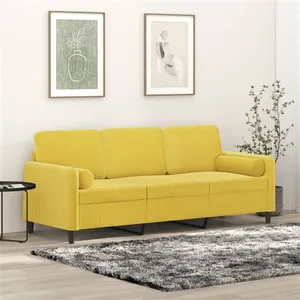 vidaXL Canapé 3 places avec oreillers décoratifs jaune 180 cm velours pas cher