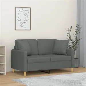 vidaXL Canapé 2 places avec oreillers gris foncé 120 cm tissu pas cher
