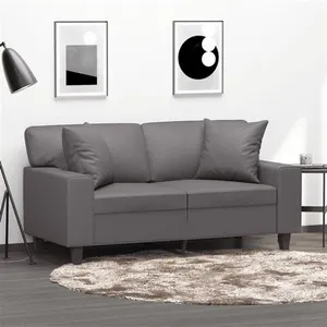 vidaXL Canapé 2 places avec oreillers gris 120 cm similicuir pas cher