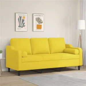 vidaXL Canapé 3 places avec oreillers jaune clair 180 cm tissu pas cher