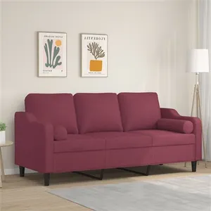 vidaXL Canapé 3 places avec oreillers décoratifs bordeaux 180 cm tissu pas cher